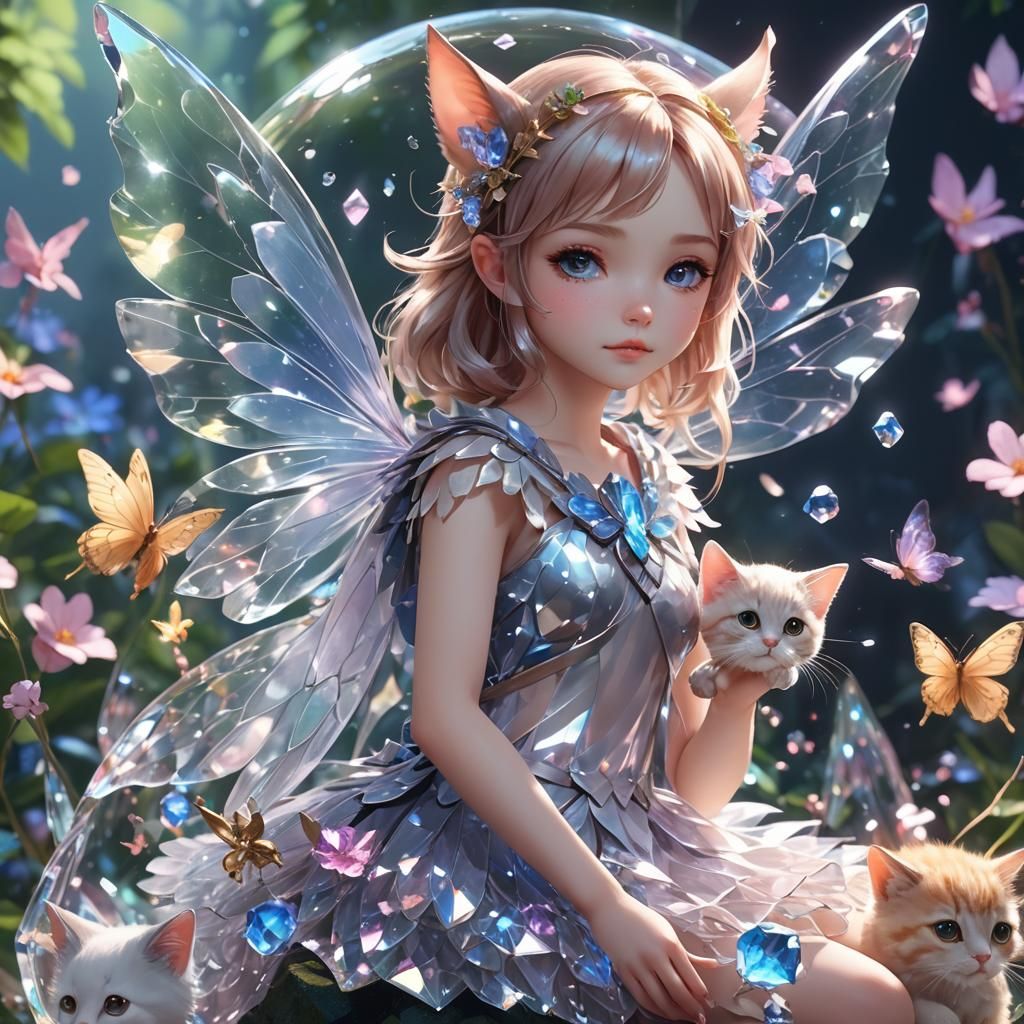 Cute Fairy in Crystal Cat: 3D Anime Art