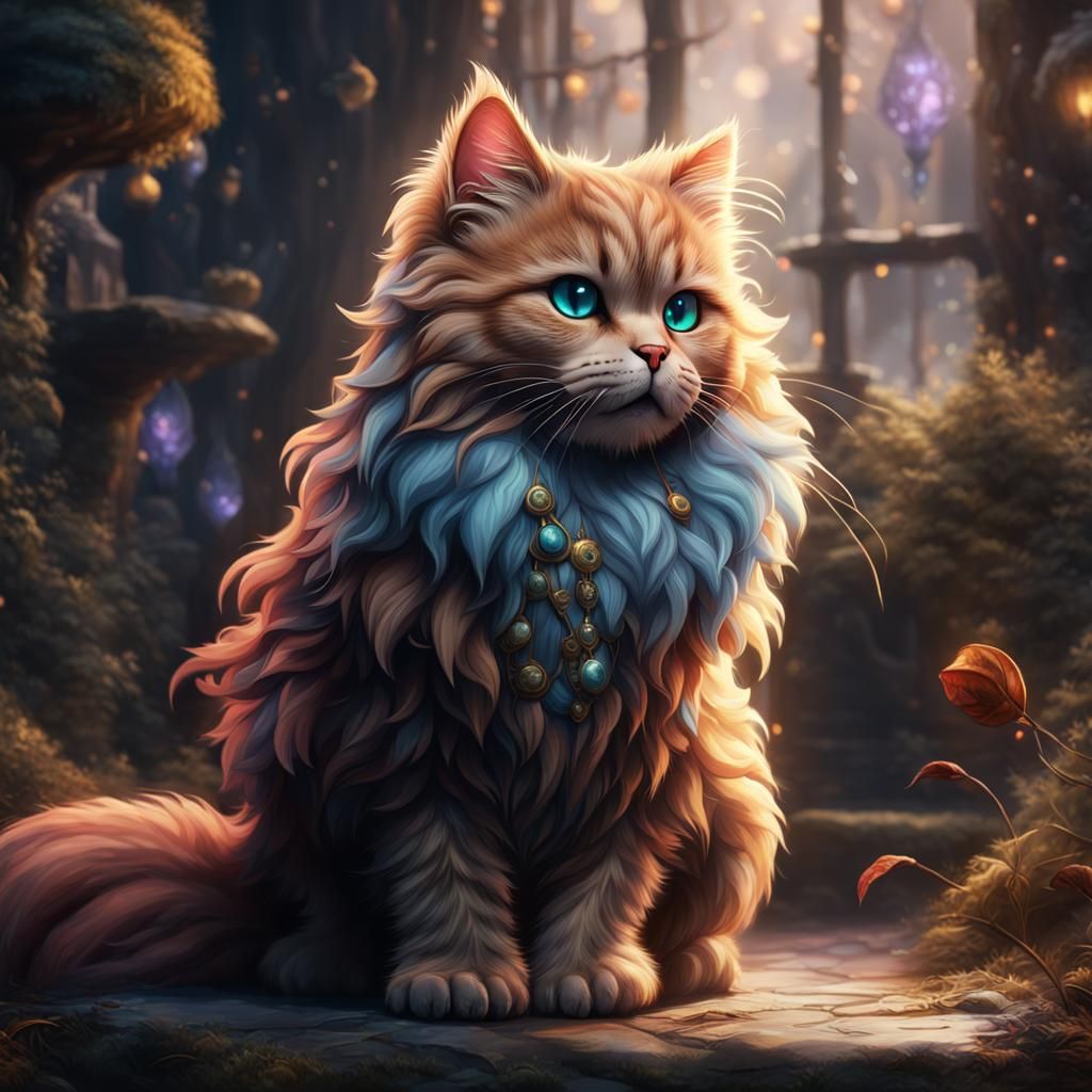 Detailed Fluffy Cat Digital Painting