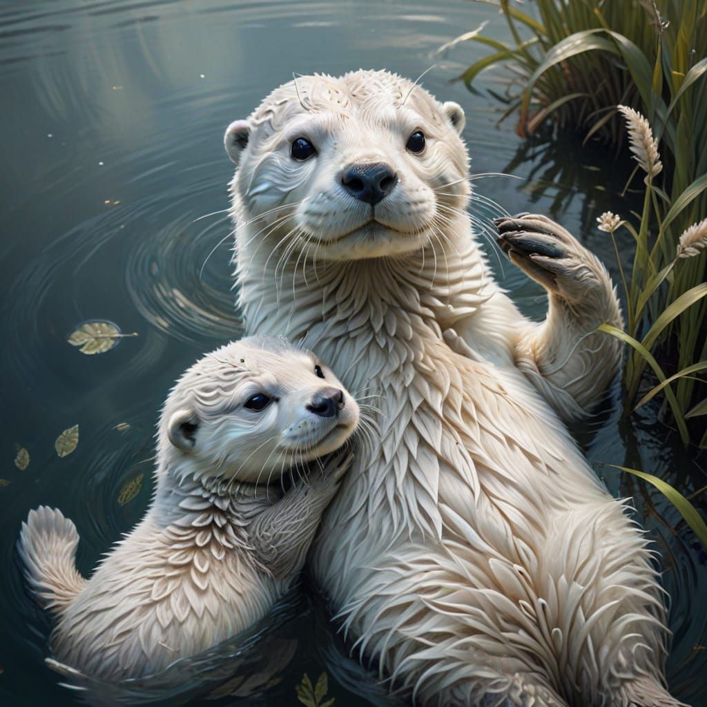 White mother otter with its baby #1