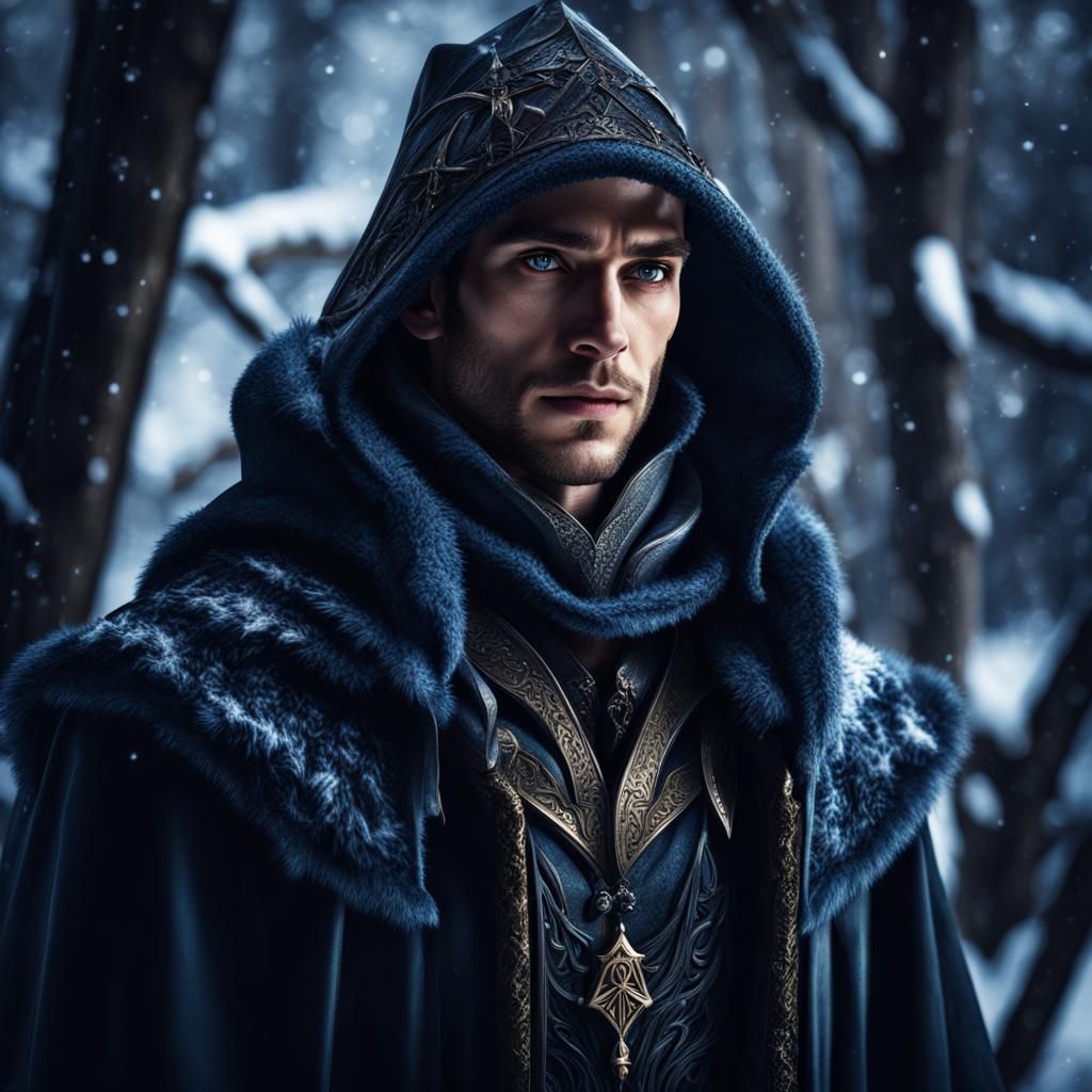 Winter Elf Mage Portrait with Dark Magic