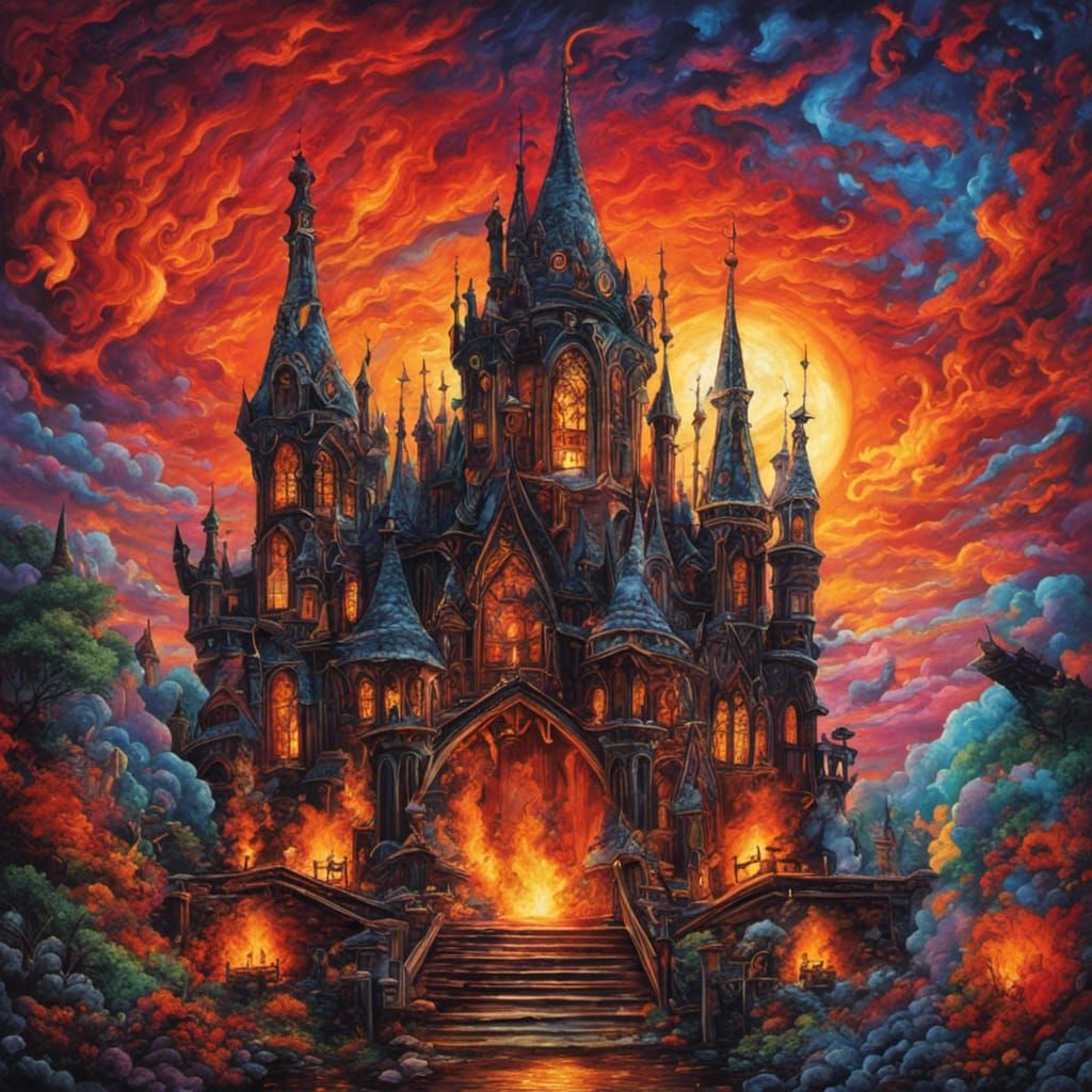 High Gothic Bonfire in Ultra-Colorful Sunset