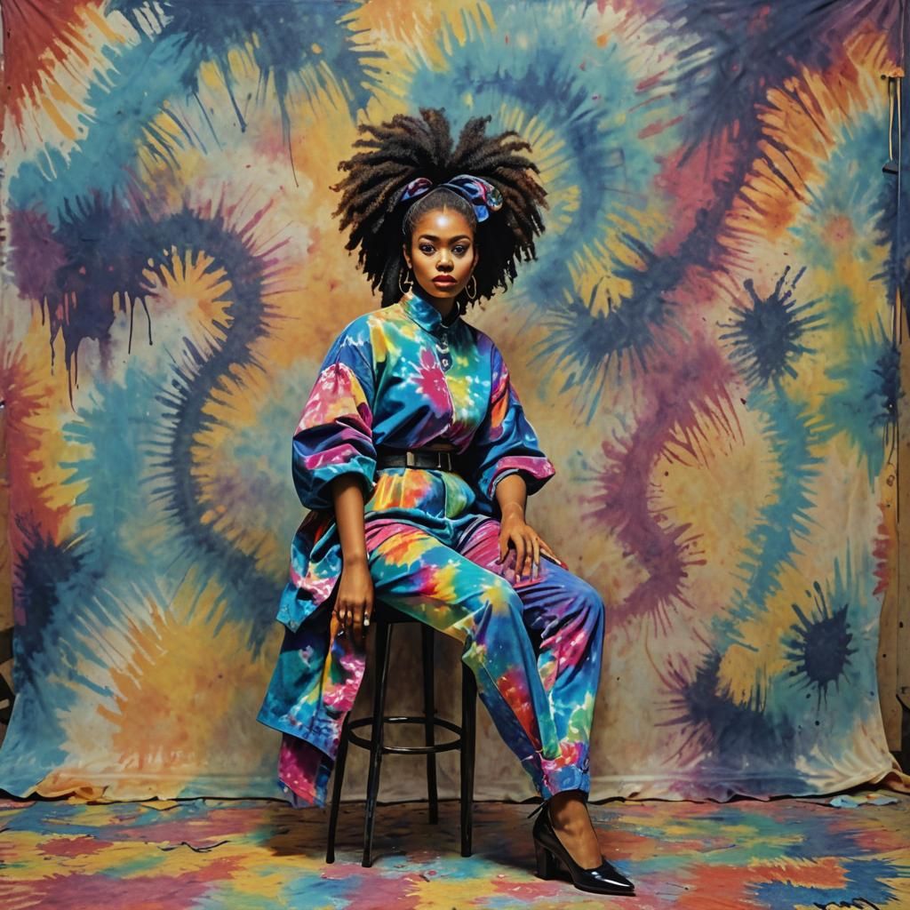 Tie-Dye Afro-American Woman: Gothic Impressionist Oil Portra...
