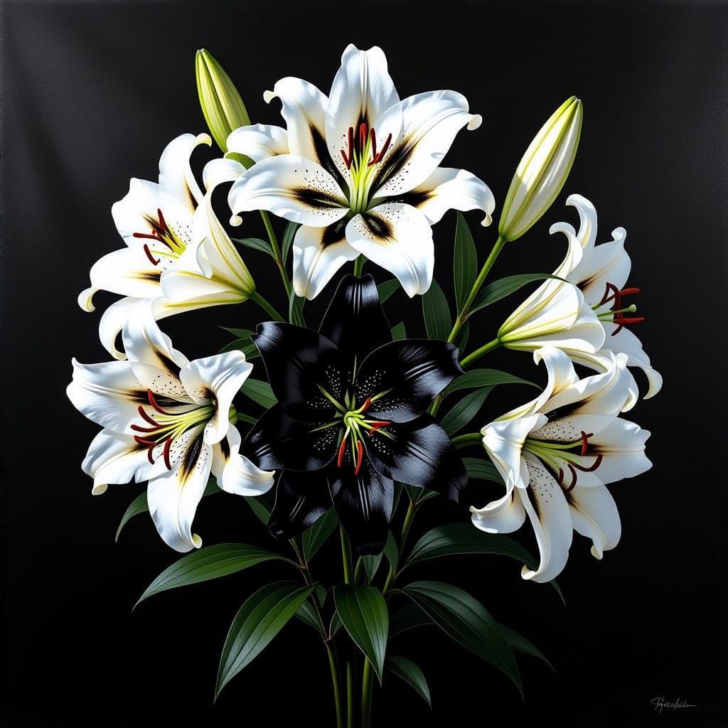 Black and White Lilies in Dramatic Chiaroscuro