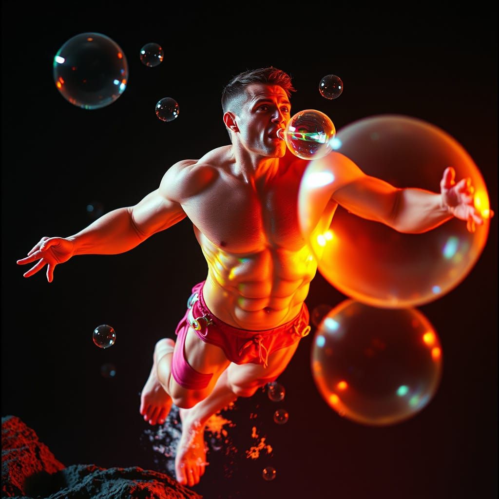 Muscular Bubble Elemental Flexing, Digital Art