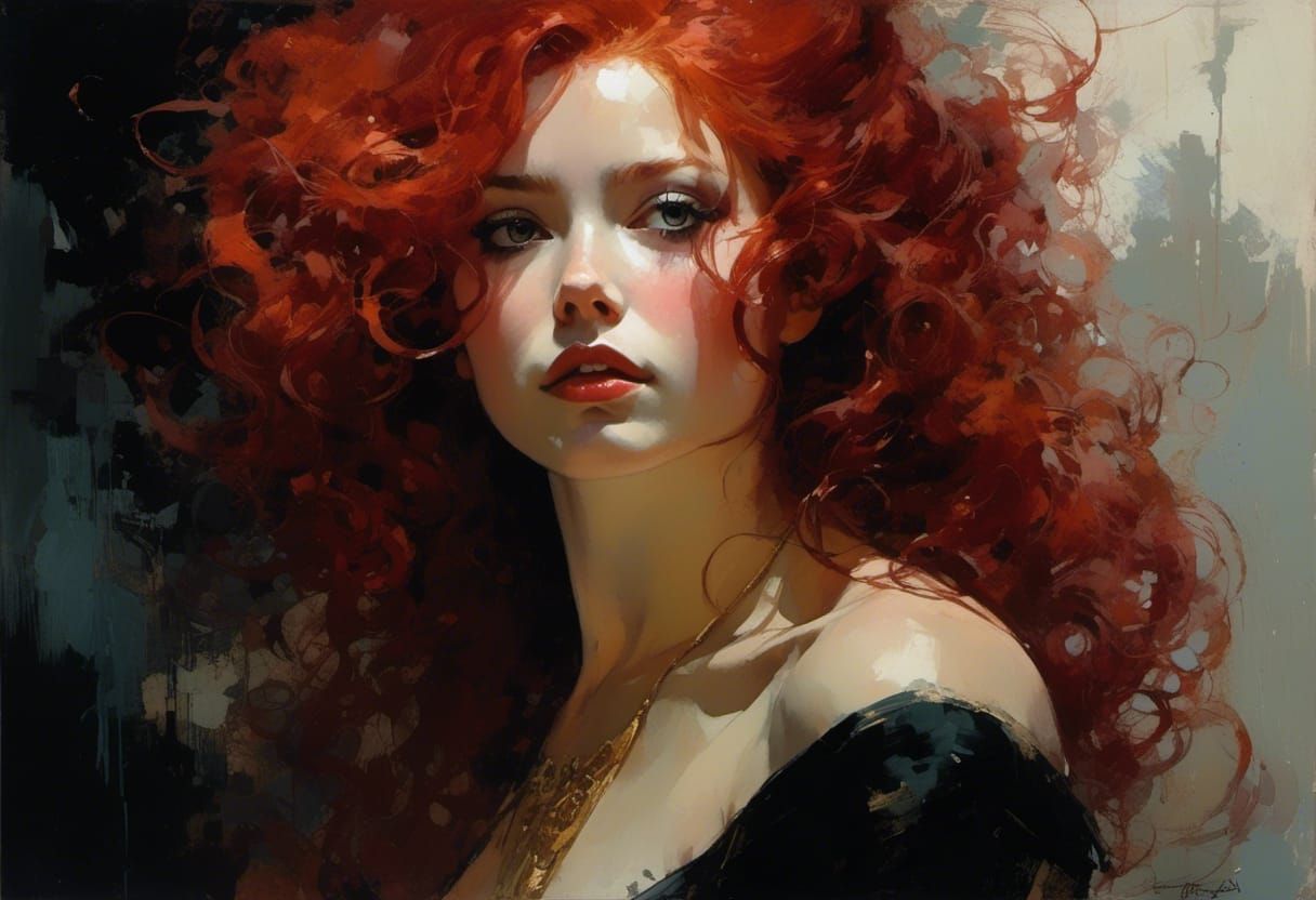 Pale Red-Haired Queen in Neo-Victorian Punk Style