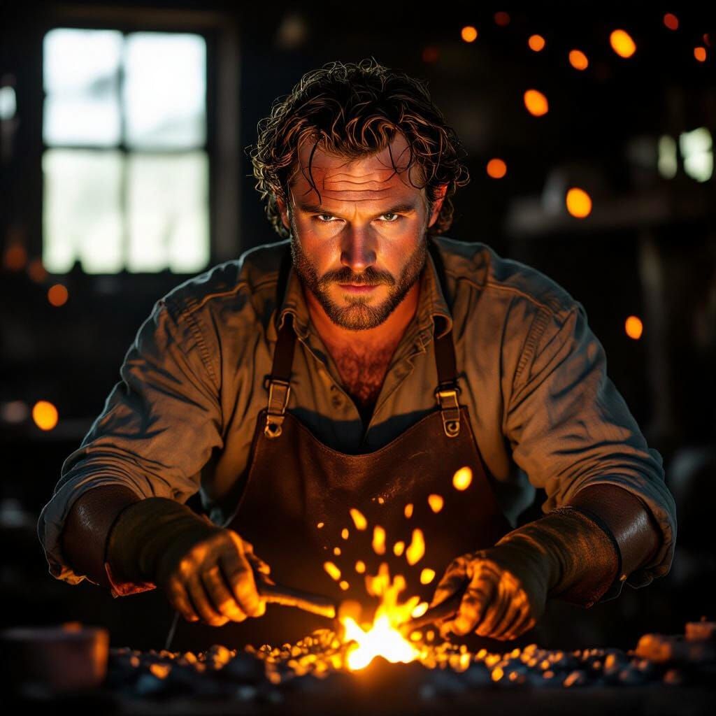 Heath Ledger as a Blacksmith in Golden Hour Light