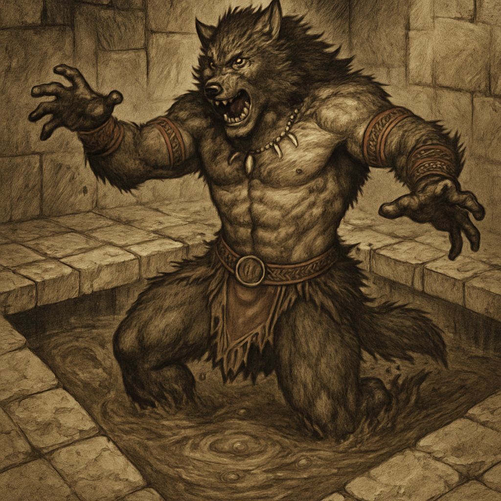 Tribal Wolf-Beastman Trapped in Dungeon Quicksand