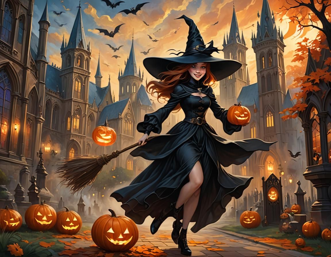 Whimsical Witch and Ghost at Gothic Museum