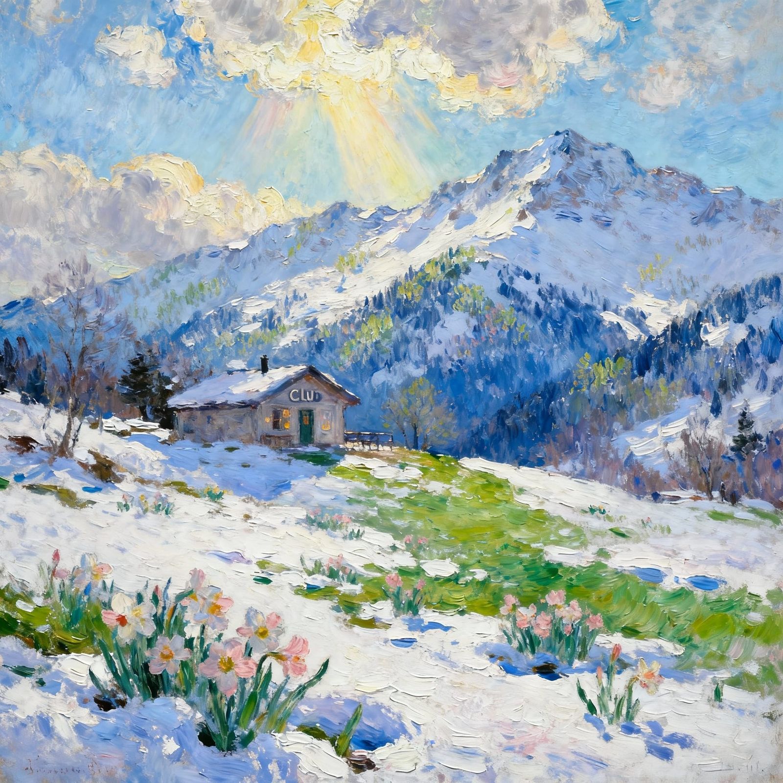 Winter Melts to Spring Scene in Impressionist Style