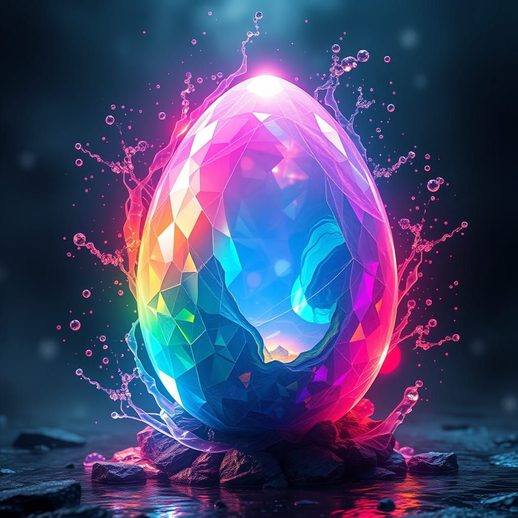 Surreal Crystal Egg Radiates Vibrant Colors in a Fantastical...