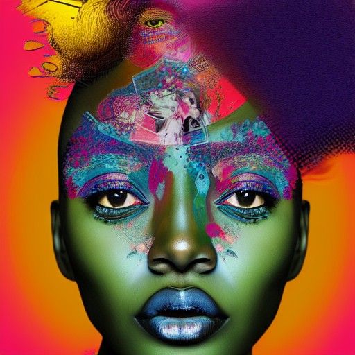 Colorful Mixed Media Collage of a Woman's Face