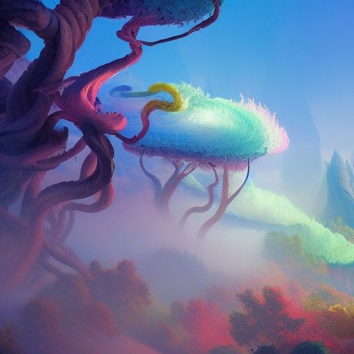 Whimsical Mountain Landscape in Dr. Seuss Style