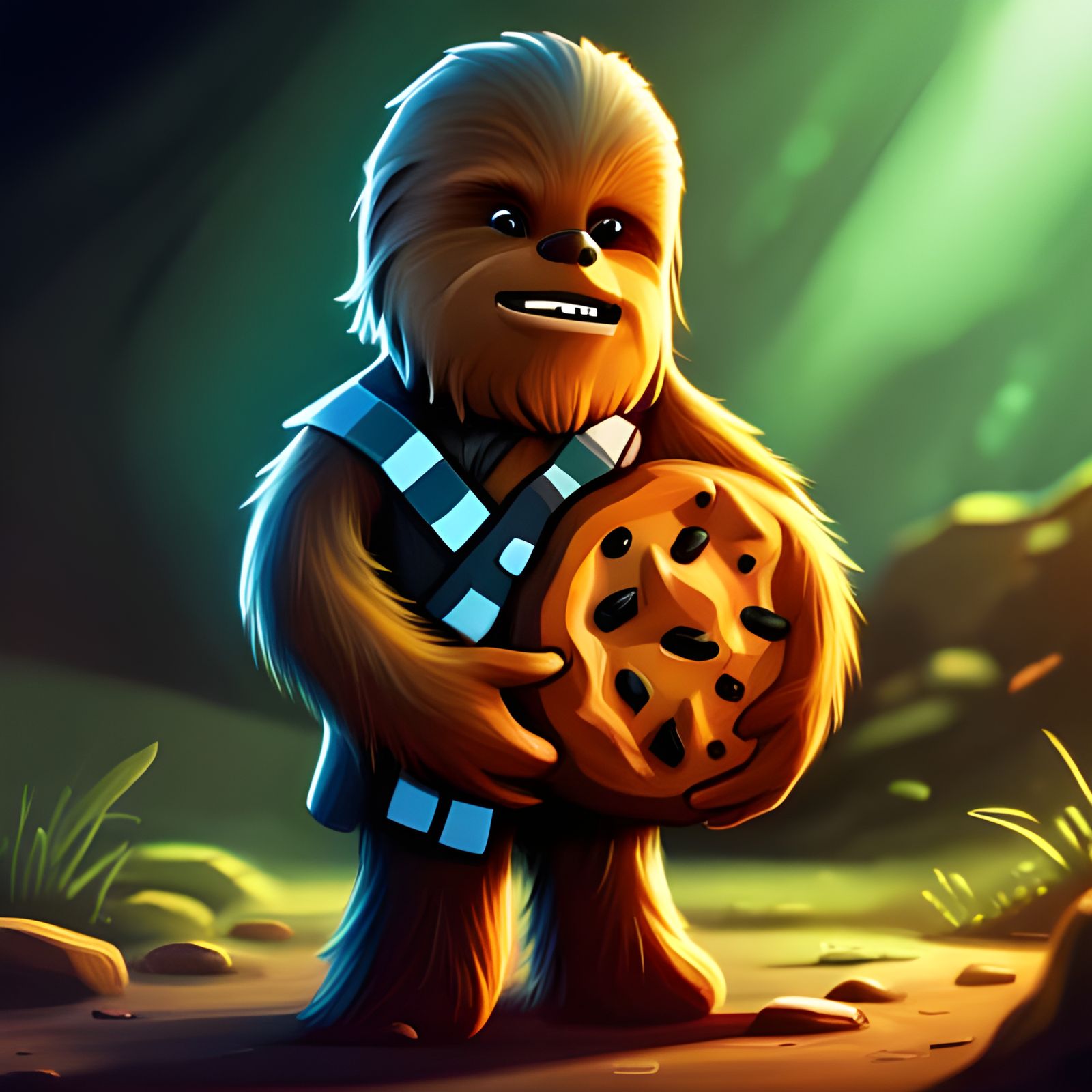 Adorable Chewbacca Holding Cookie: 3D Render