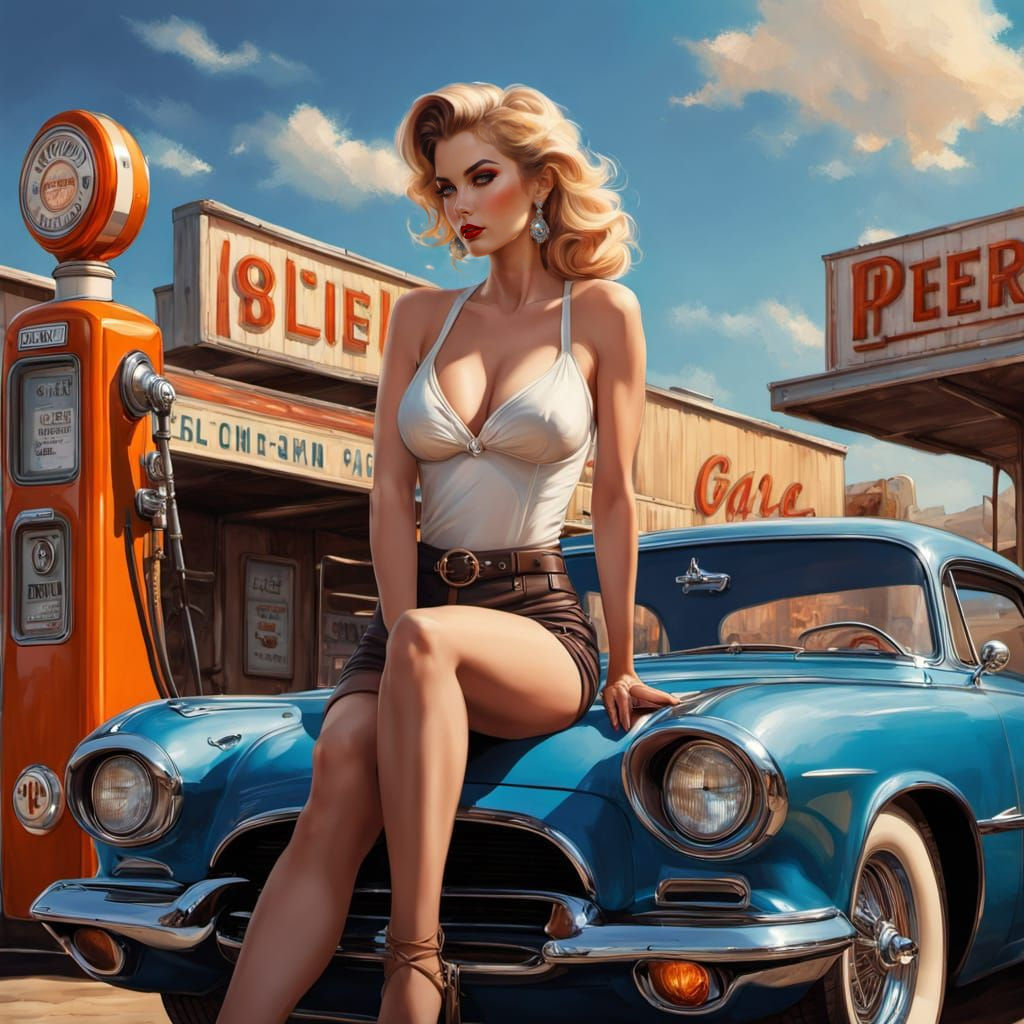 Gothic Pinup in Abandoned Gas Station