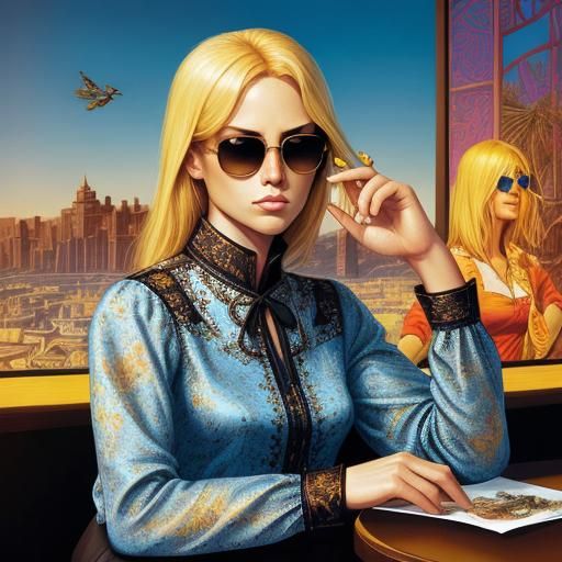 Blond Model in Fractal Blouse: Comic Book Art