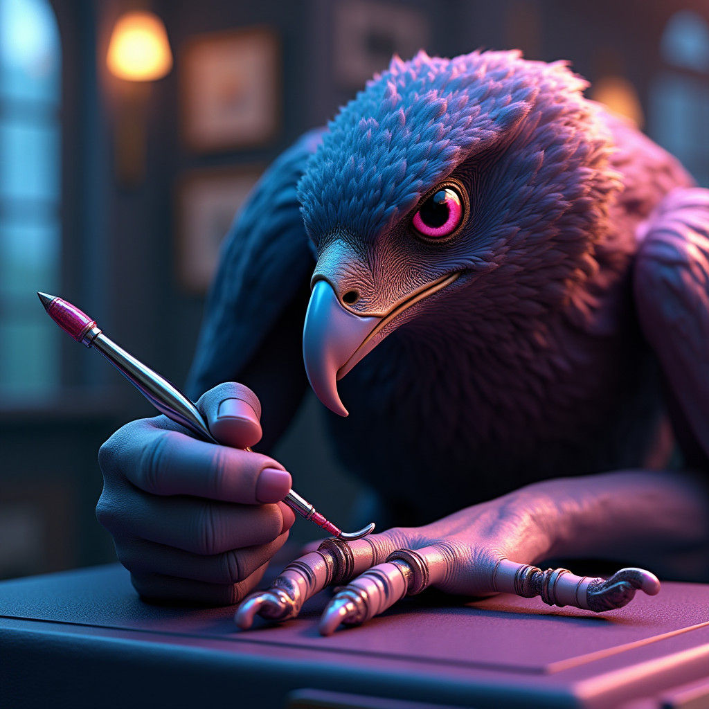 Hawk Does Manicure in Futuristic Salon: Hyperrealism