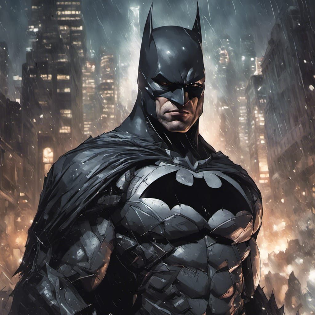 Batman: Dark Knight in Rainy Gotham, Digital Portrait