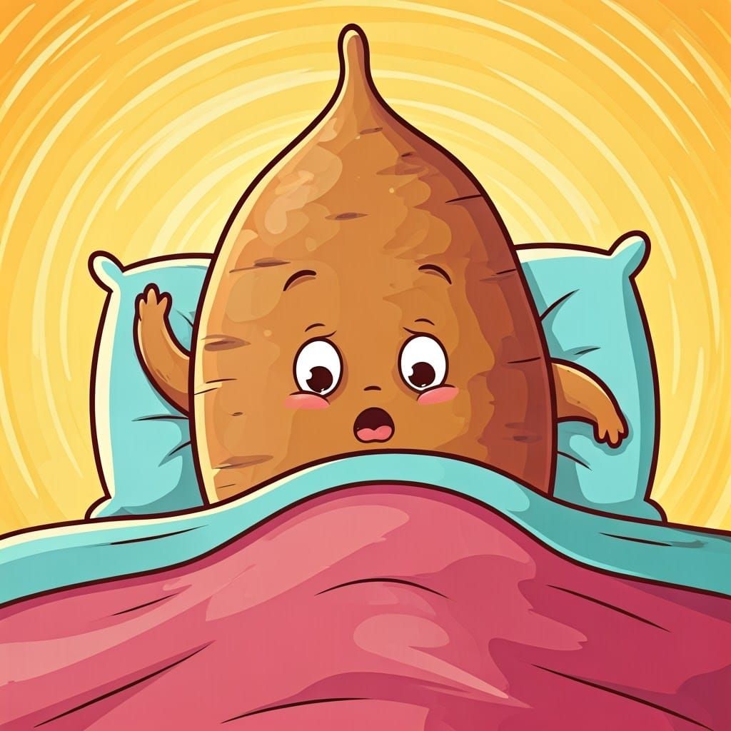 Chubby Sweet Potato Smiles Brightly in Bed