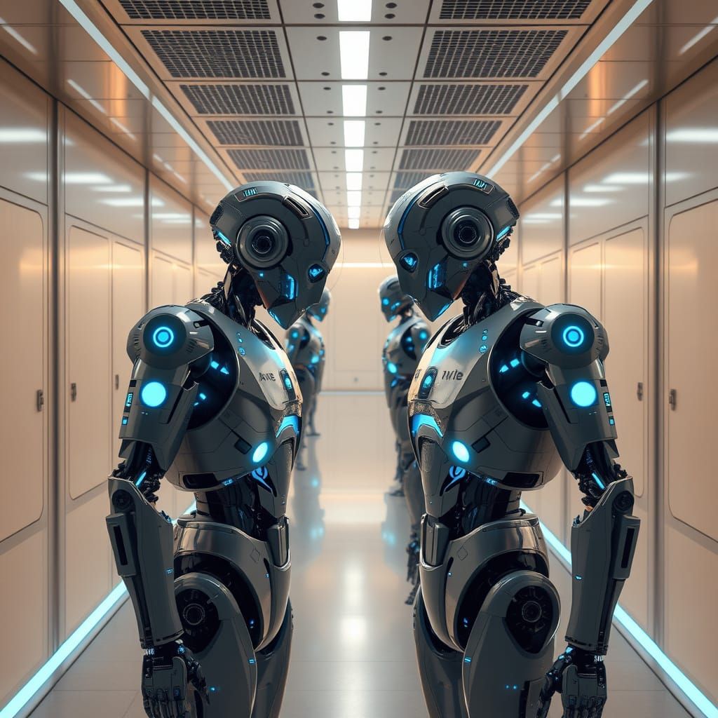 Robots Reproducing in Futuristic AI Facility