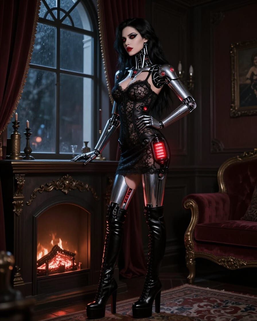 Goth Android Woman in Futuristic Penthouse
