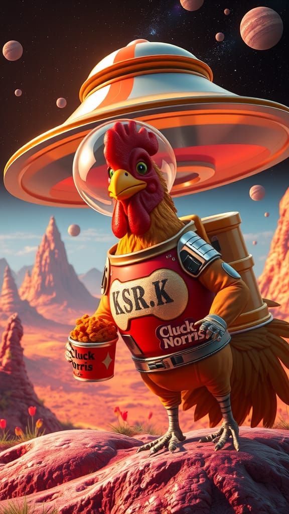 Chicken Spaceship Lands on Alien World: Digital Pop Art