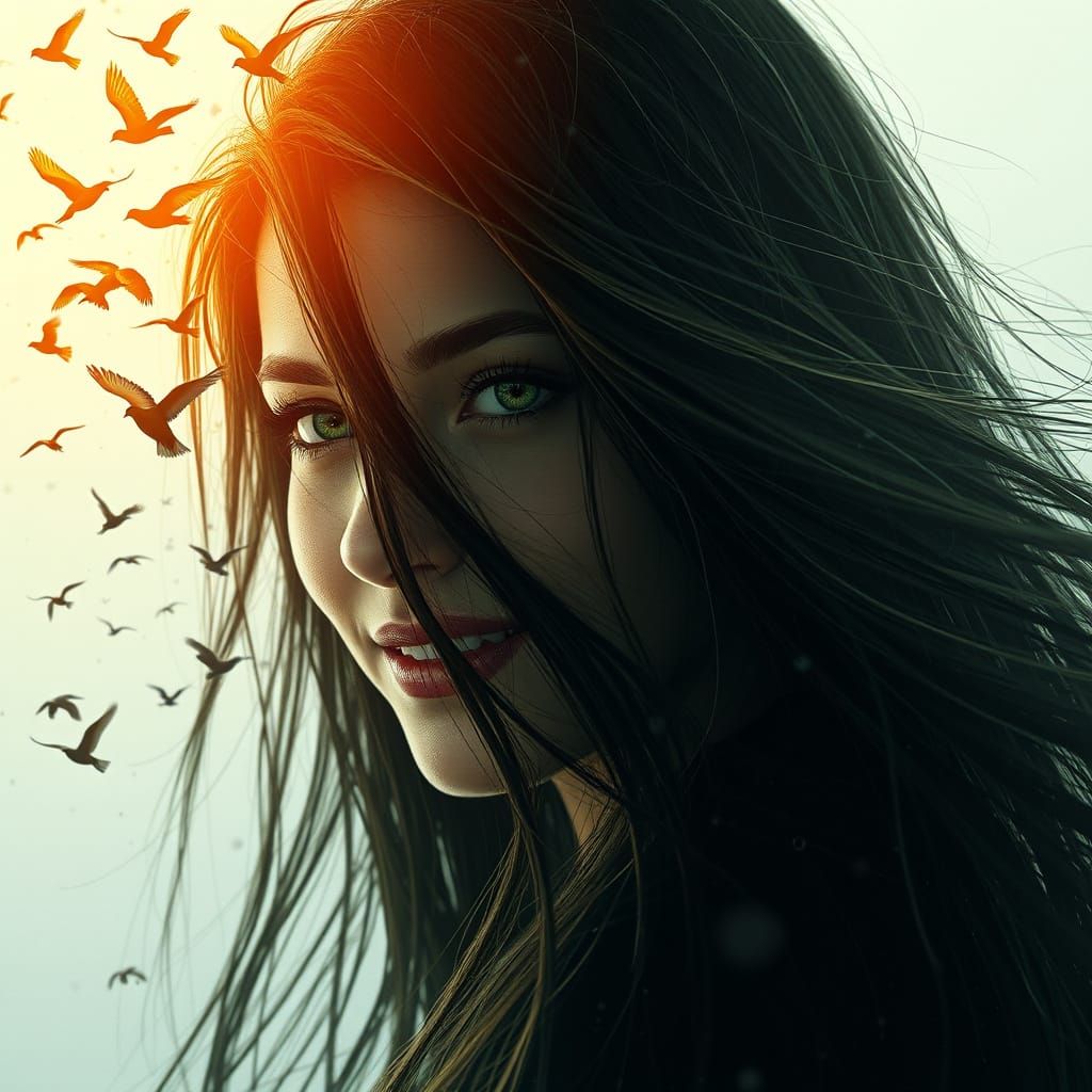 silhouette close up beautiful face of woman