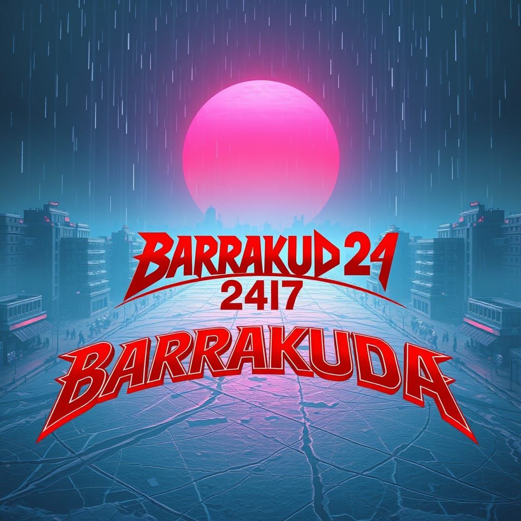 Frozen Cyberpunk Cityscape with Heavy Metal Logo