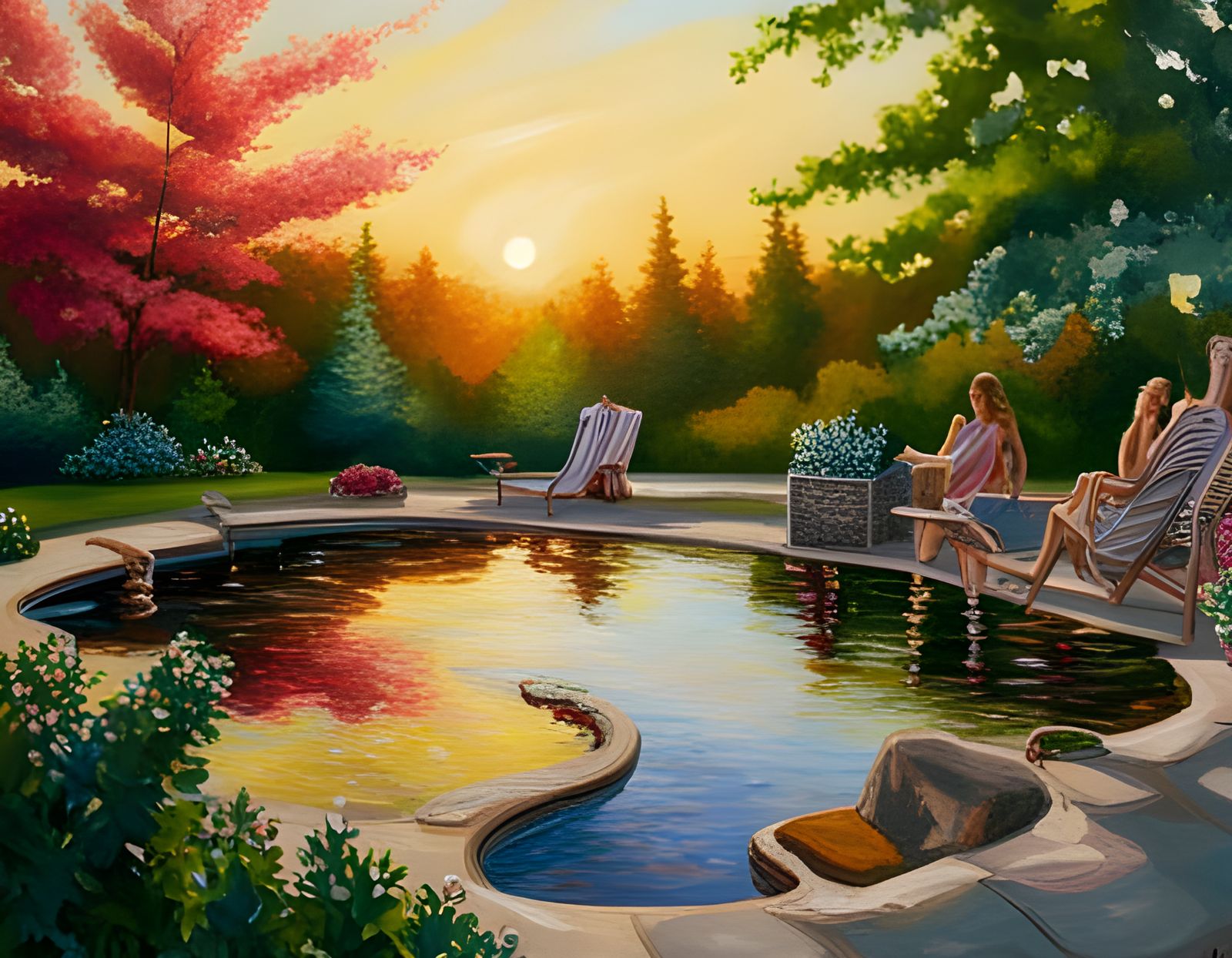 Suburban Home Swimming Pool at Sunset