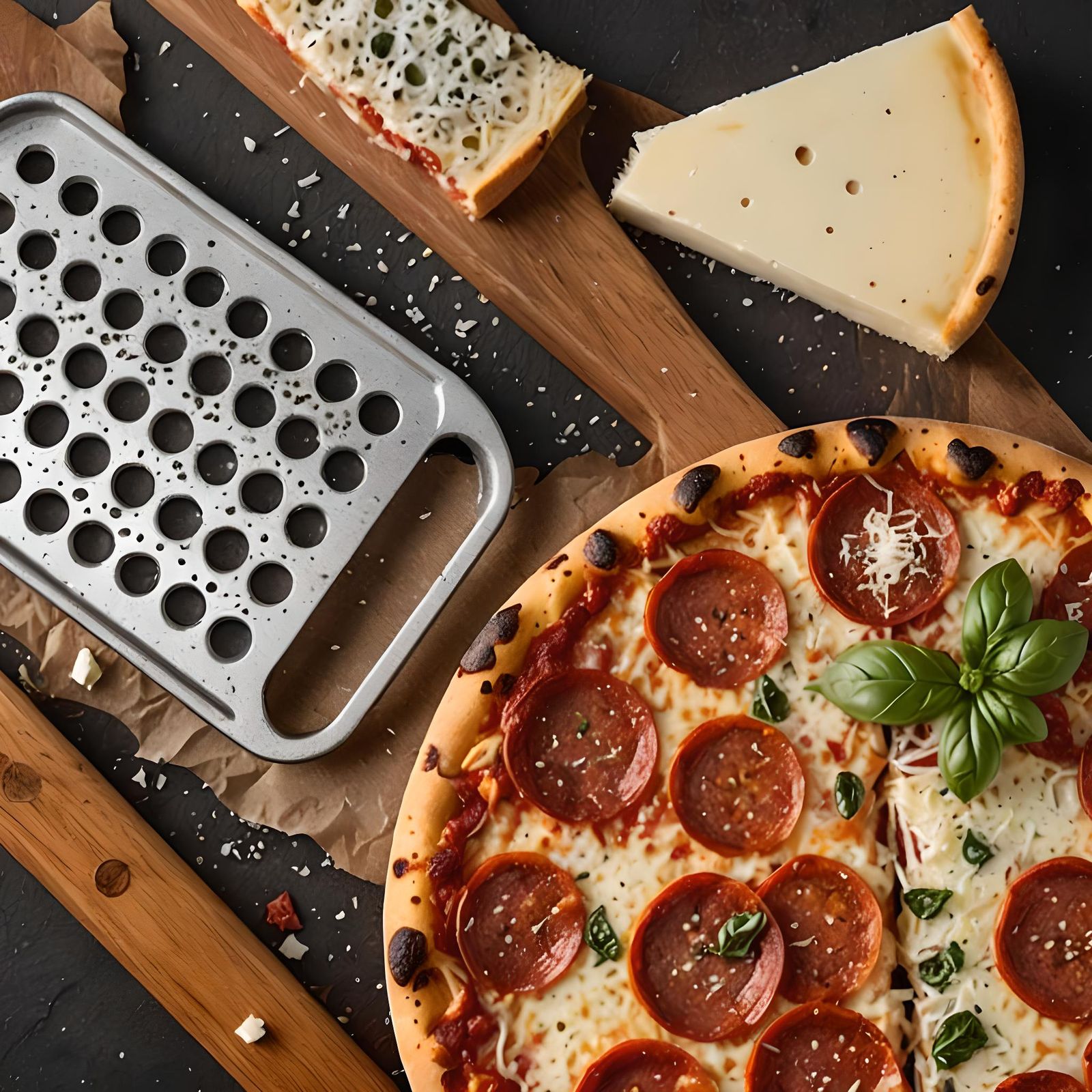 Delicious Pepperoni Pizza with Garlic Bread Still Life