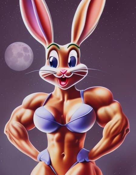 Bugs Bunny as Muscular Woman: Hyperrealistic 3D Art