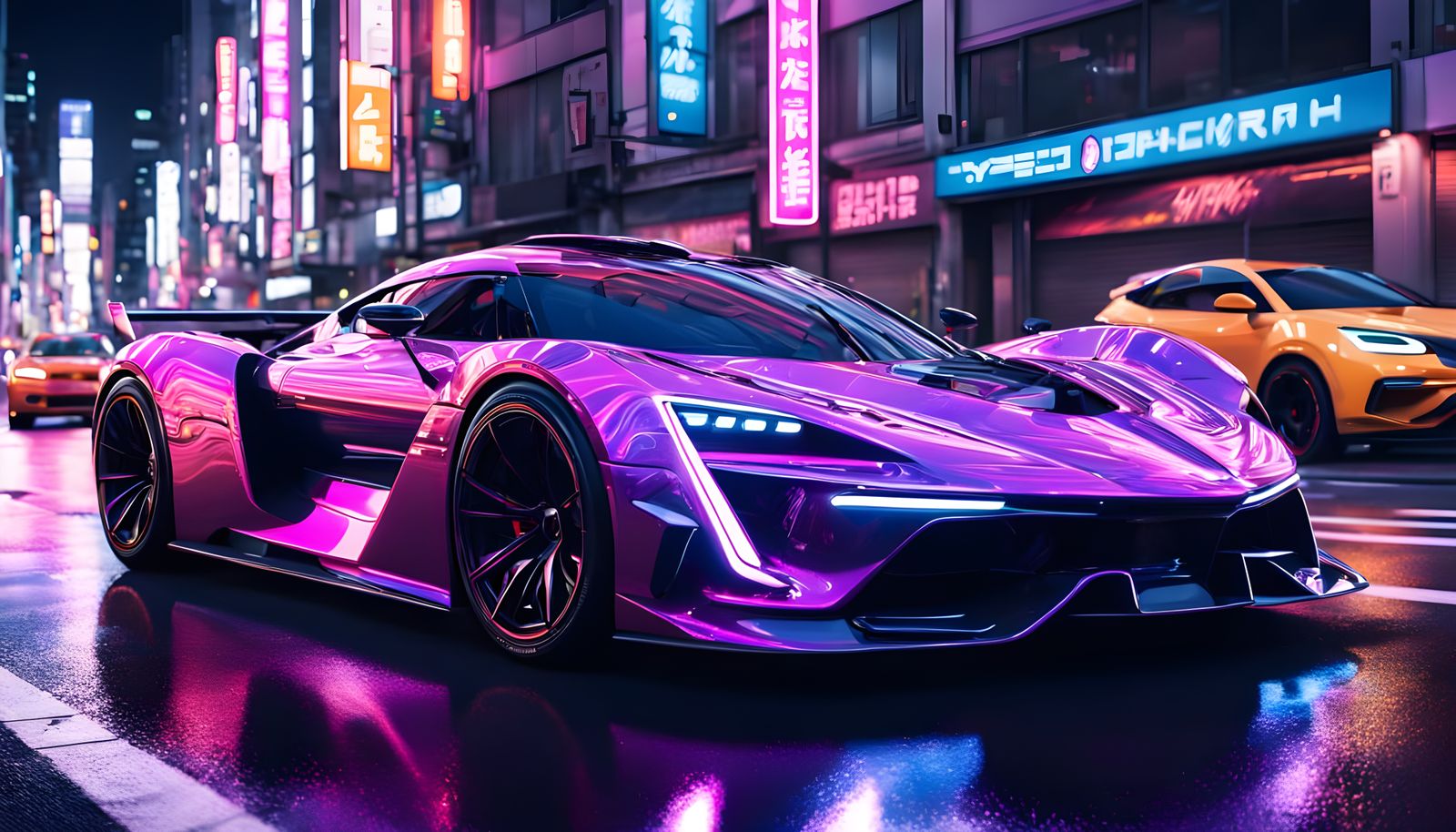 Futuristic Hypercar in Neon Tokyo: Automotive Design