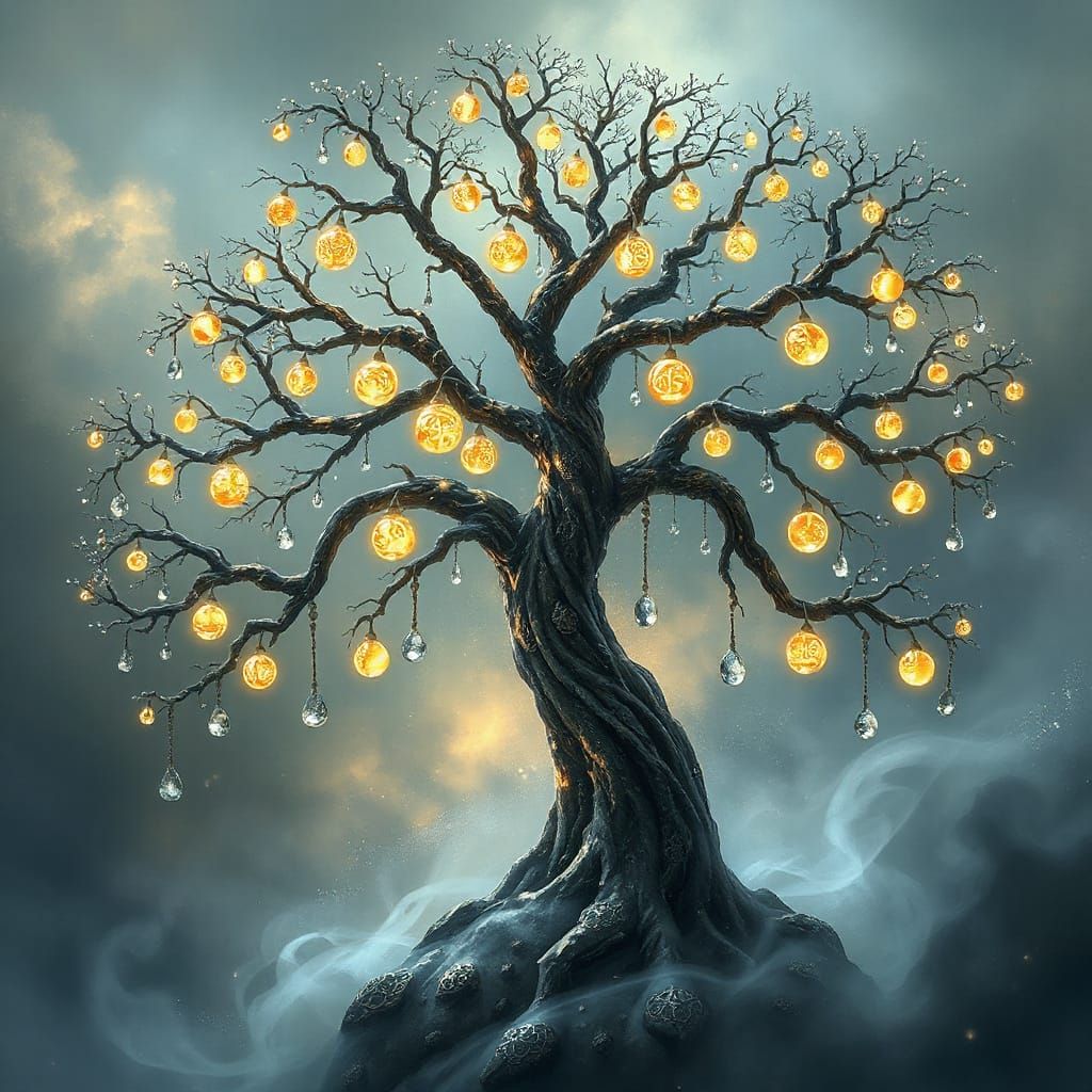 Celtic Tree of Life with Luminous Raindrops
