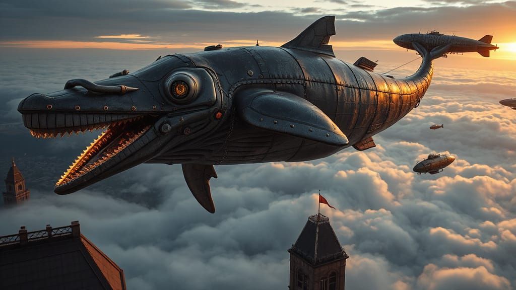 Cyberpunk Leviathan Breaches Clouds, Brass Machinery and Fle...