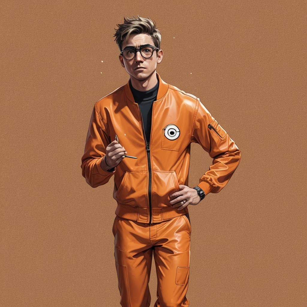 Young Man in Orange Suit: Hyperrealistic Concept Art