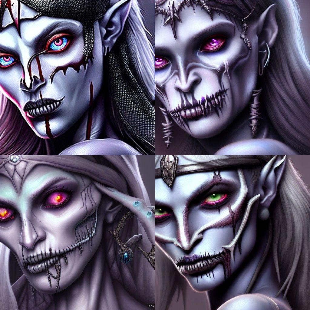 Detailed Undead Dark Elf Digital Illustration