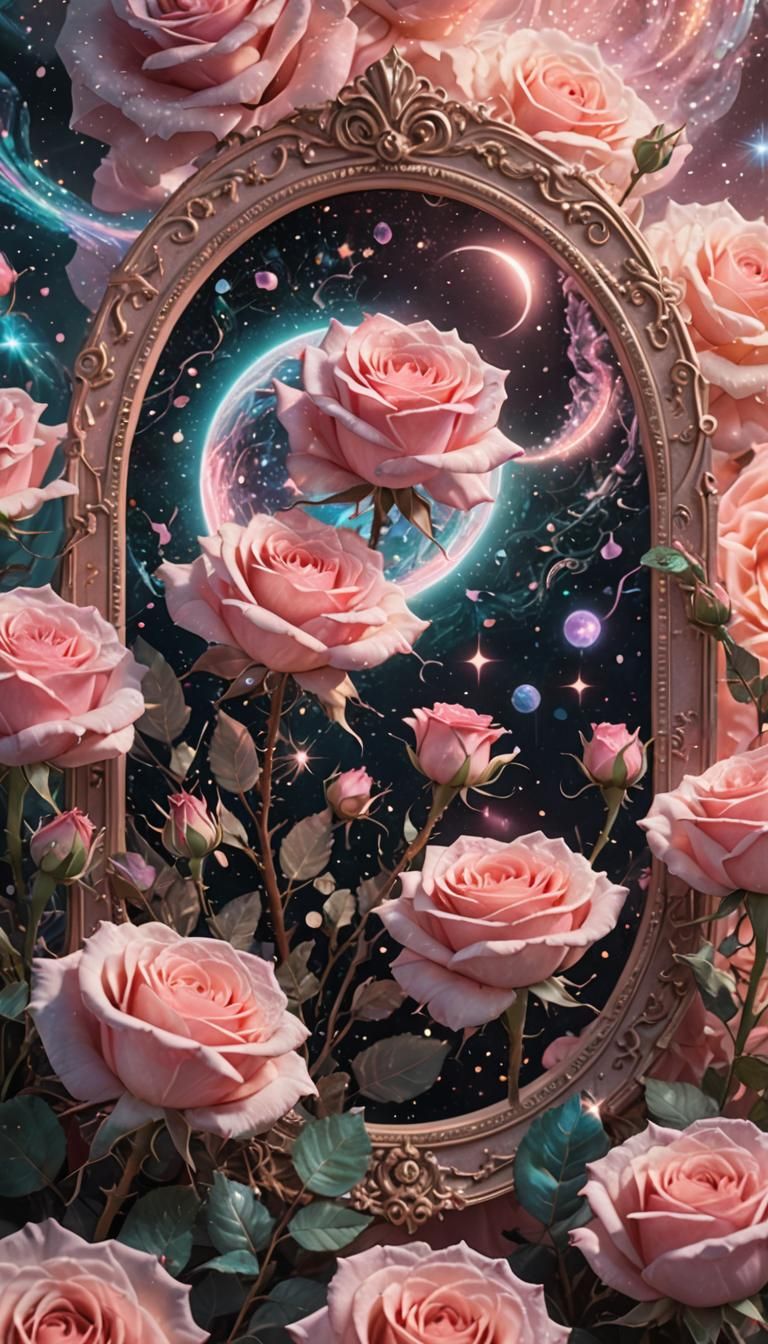 Astral Roses: A Surrealist Mixed Media Illustration