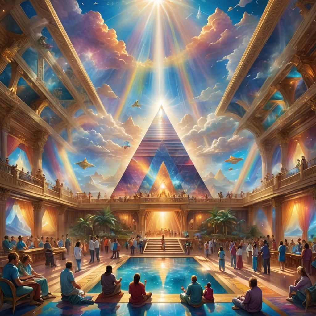 Crystal Pyramid Palace Living Room in Rainbow Light