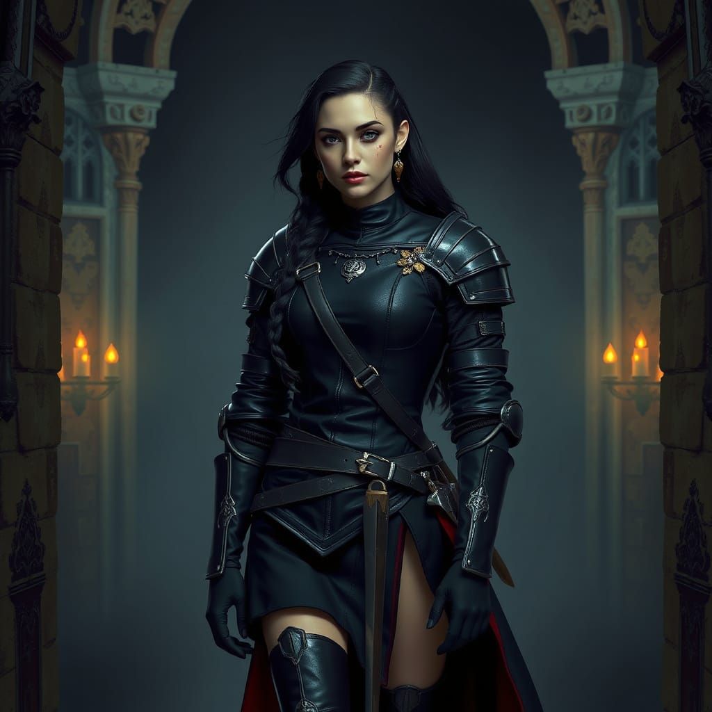 Medieval Assassin in Dimly Lit Castle, Hyperdetailed