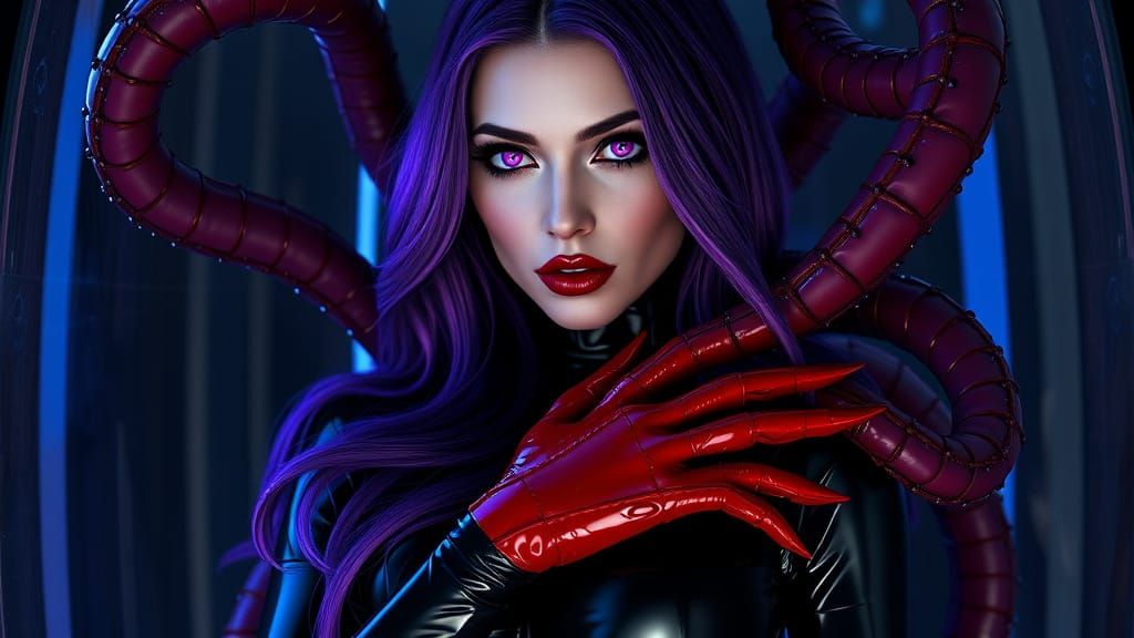 Venom Symbiote Bonds with Cyberpunk Woman: Hyperrealistic