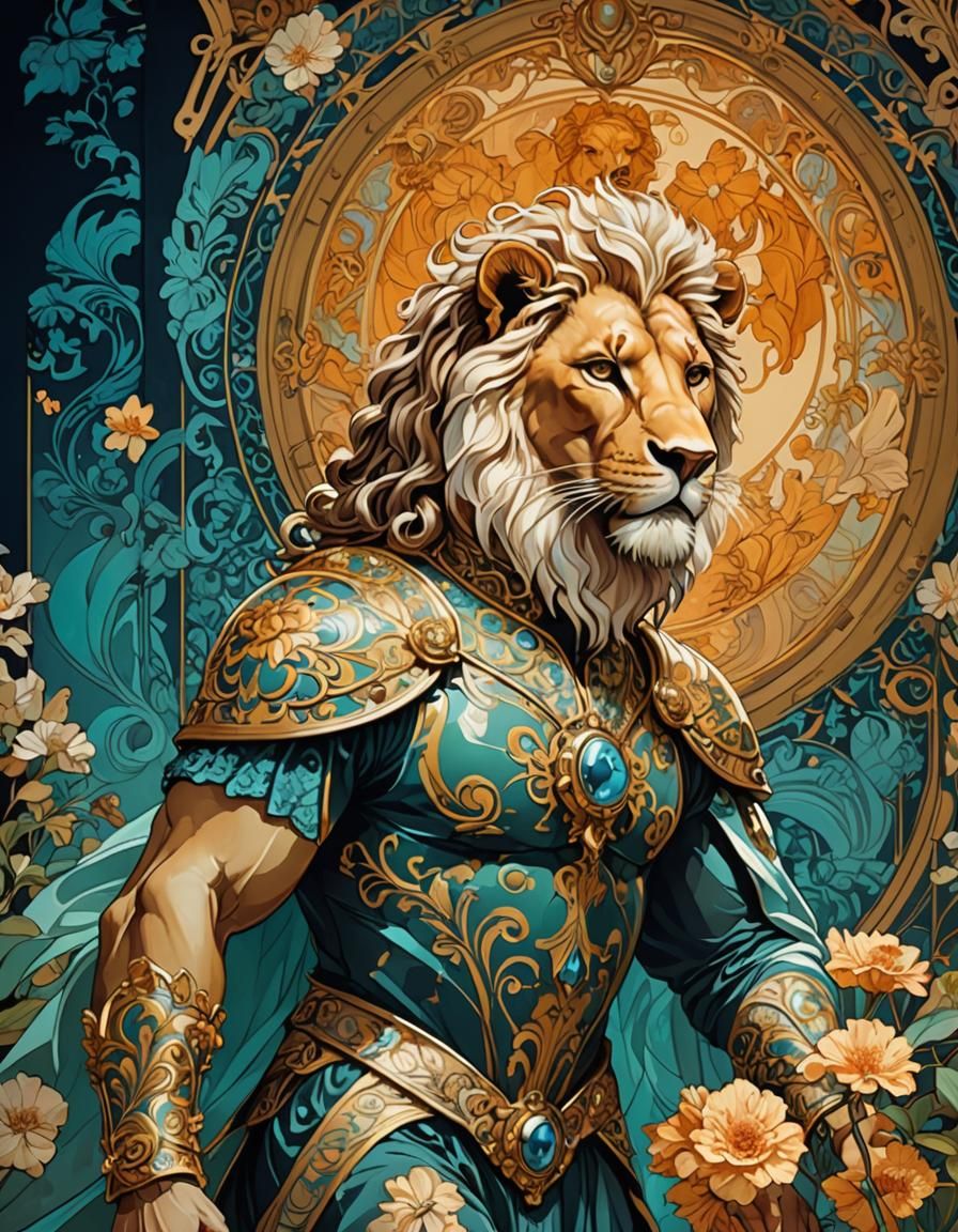 Art Nouveau Lion-Inspired Greek God Theater Poster