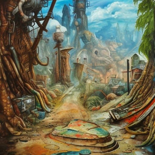 Post-Apocalyptic Wonderland: Gouache Style Painting