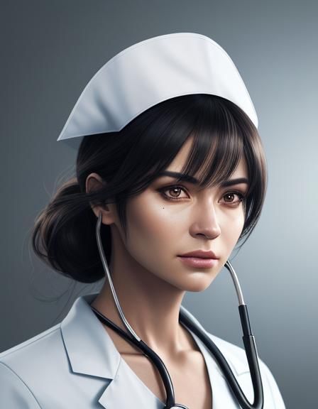Hyper-Realistic Portrait of a Nurse in White Scrubs