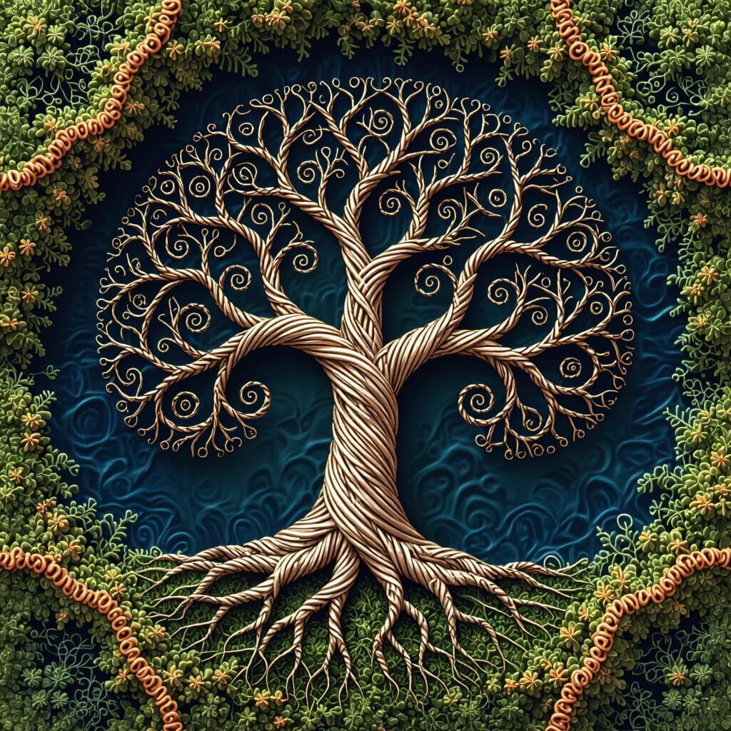 Mossy Hillside with Twisted Wire Tree of Life