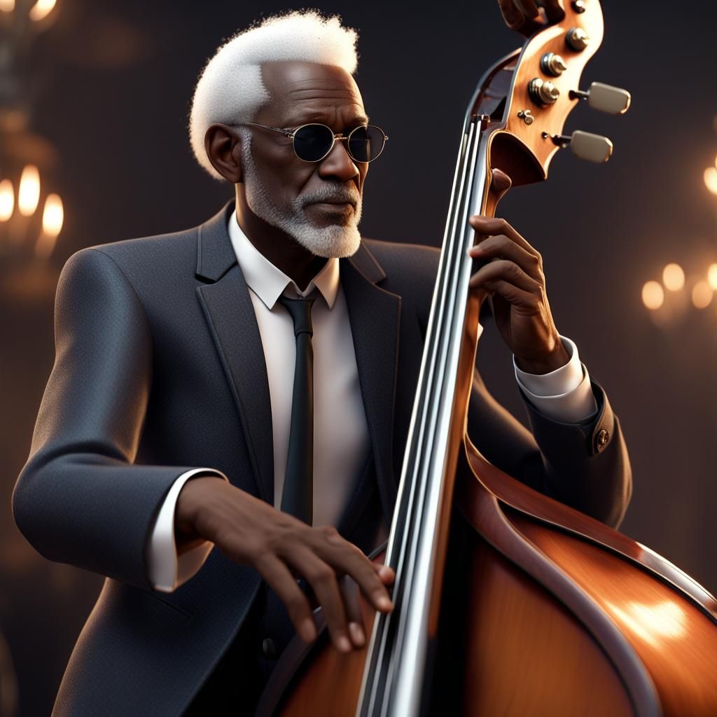 Bluesman Playing Upright Bass in Detailed Matte Painting