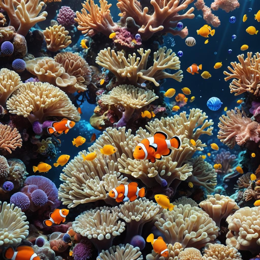 Colorful Coral Reef Marine Life in Digital Art