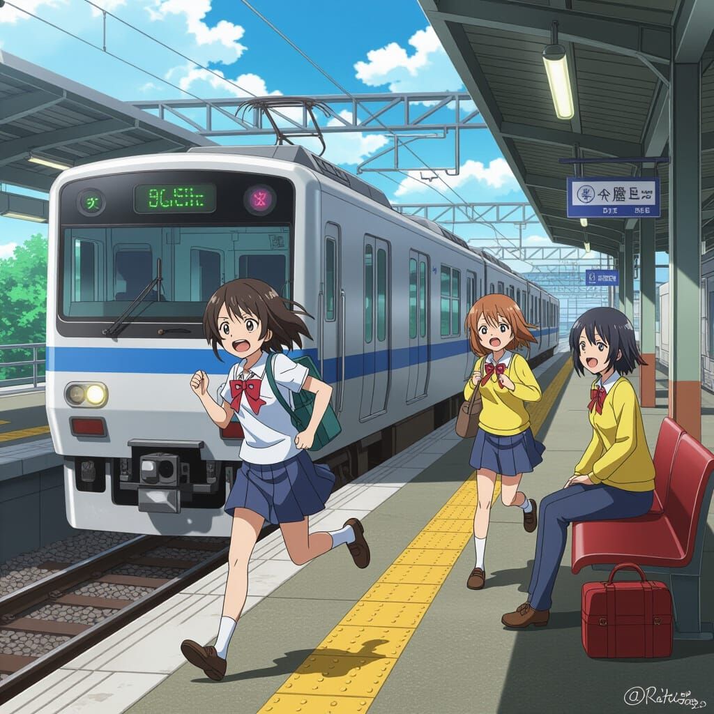 Anime Girl Chases Departing Train While Friends Laugh