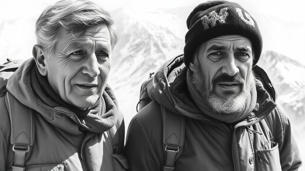 Photorealistic Black and White Portrait of Climbers Edmund H...