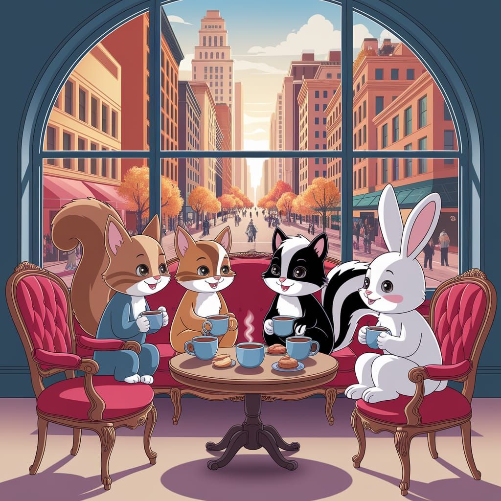 Cartoon Animals in New York Coffee Shop