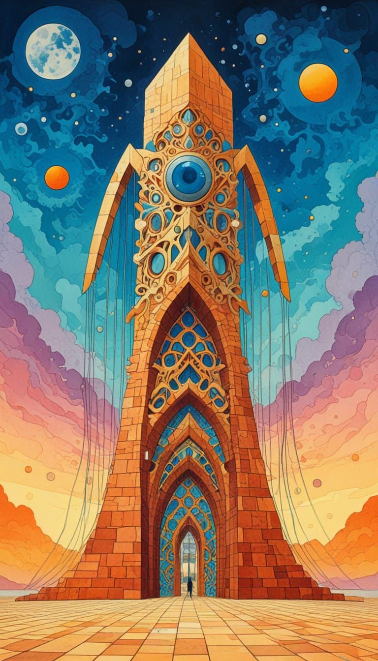 Eldritch Warlock Bridge in Fractal Oil Painting Style