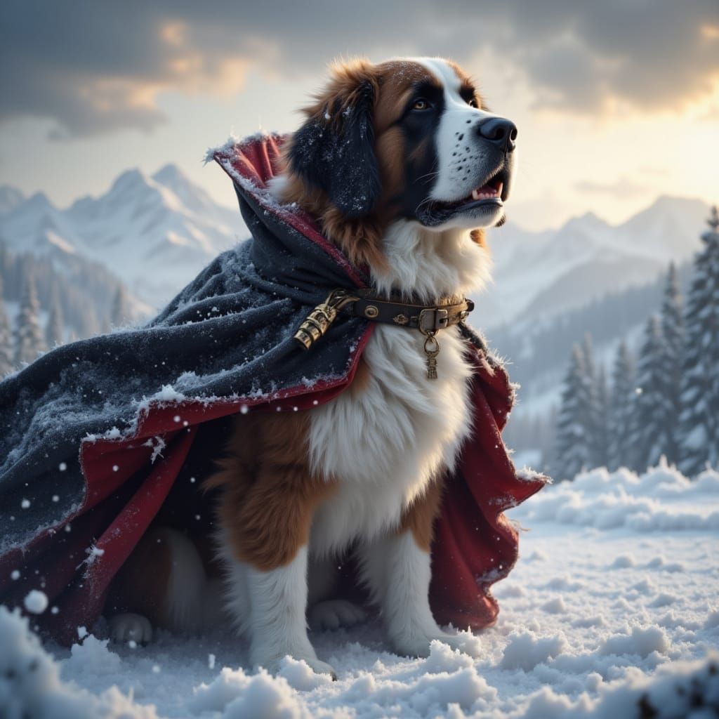 Dracula St. Bernard in Snowy Alps